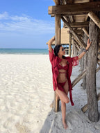 Lace & Linen Long Shirt Red Coral