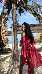 Lace & Linen Long Shirt Red Coral