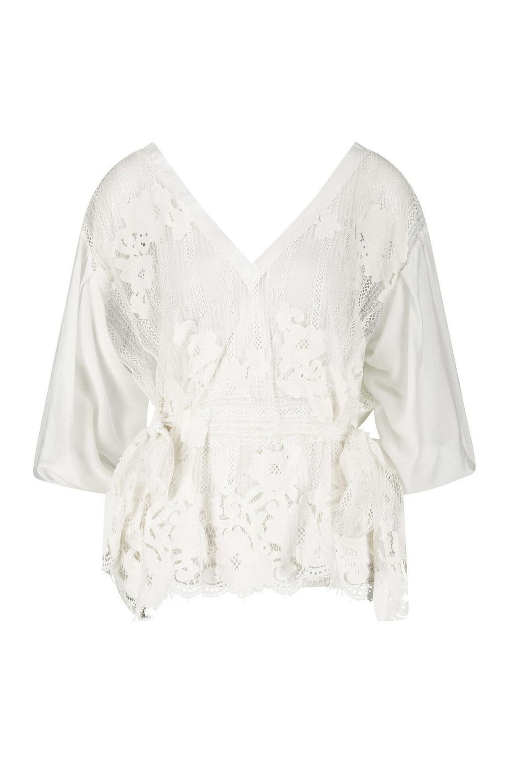 Silk & Lace Short Shirt White Pearl