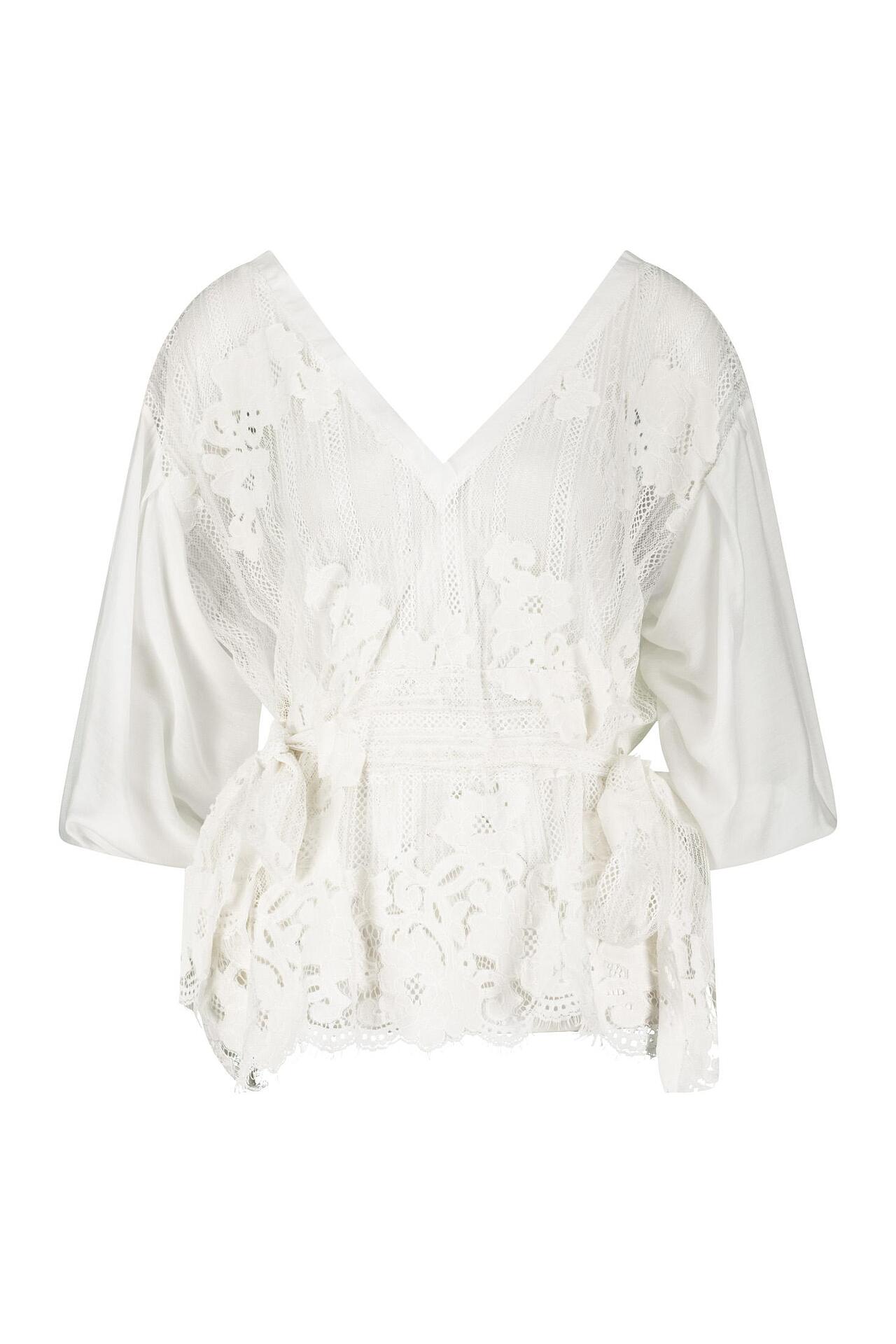 Silk & Lace Short Shirt White Pearl