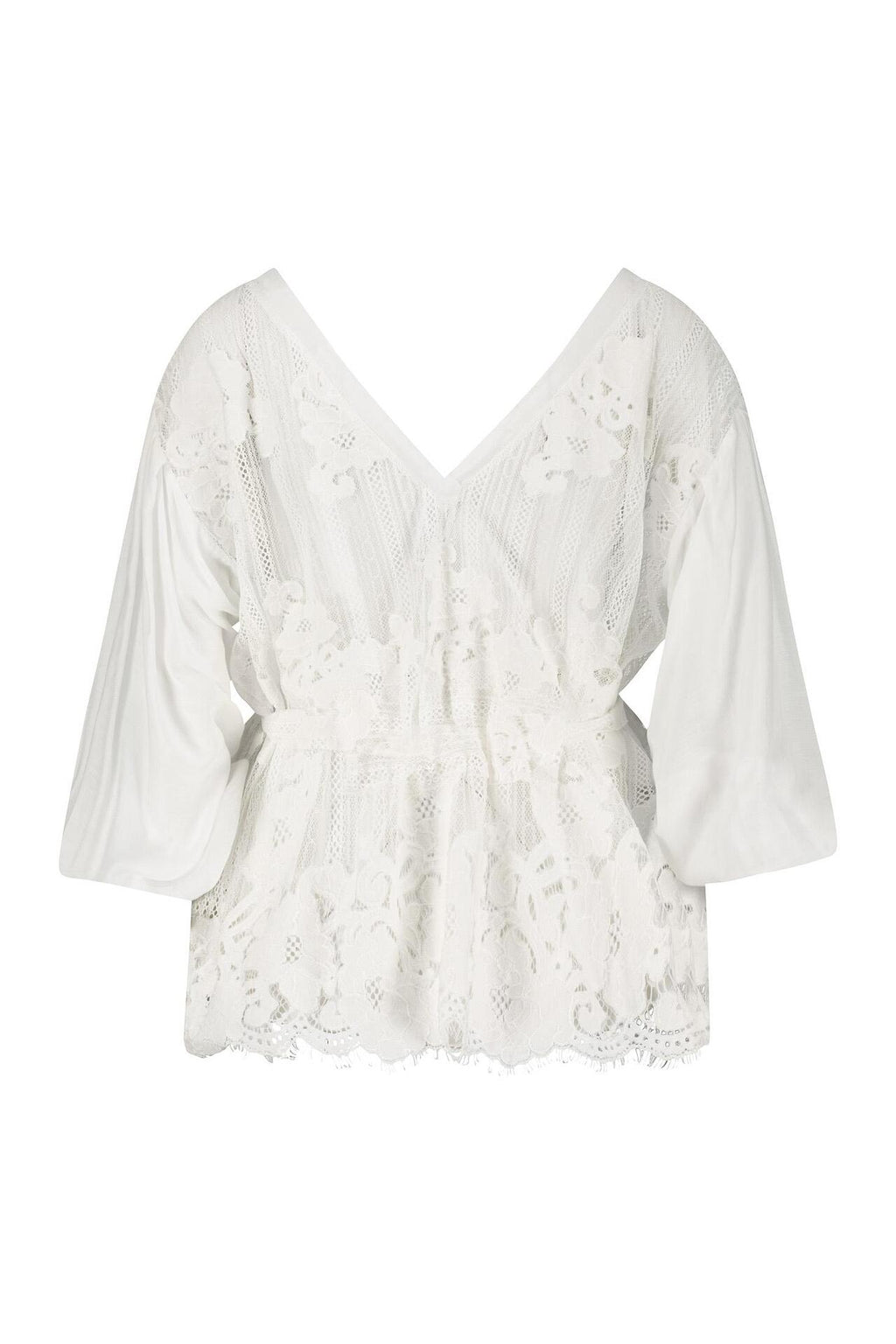 Silk & Lace Short Shirt White Pearl